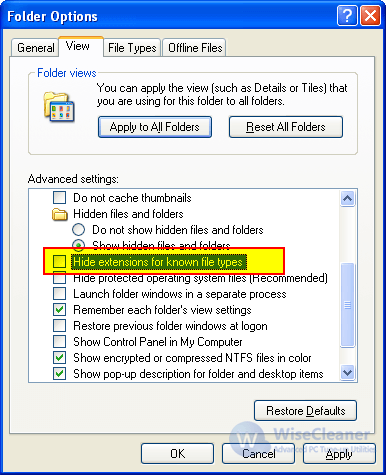 WinXP-display-file-extension