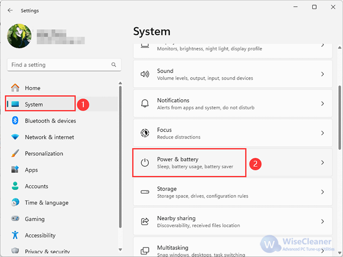 Locate the Power & battery from Settings