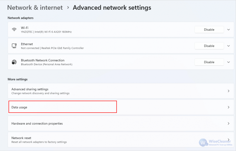 click on Data usage