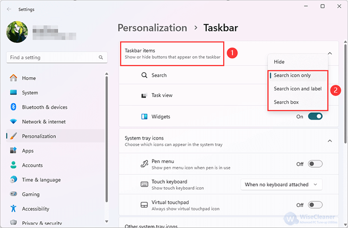 Enable Search Box through Taskbar Settings. 