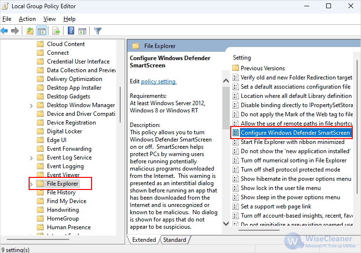 Double-click Configure Windows Defender SmartScreen