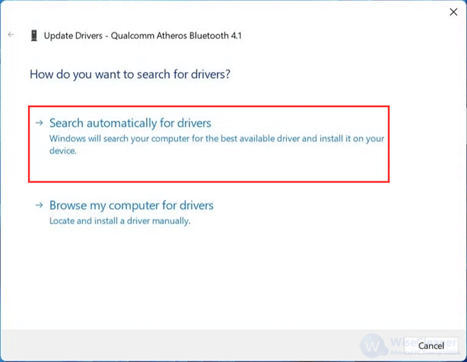 Select Search automatically for drivers and allow Windows to install the best available drivers.