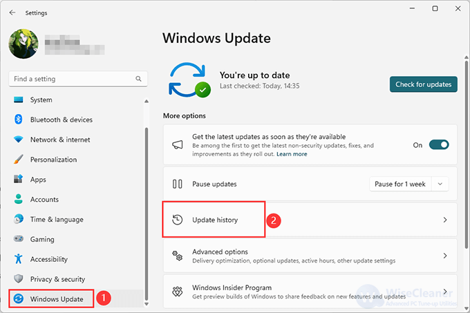 Go to the Update history part. Check if there are failed install numbers