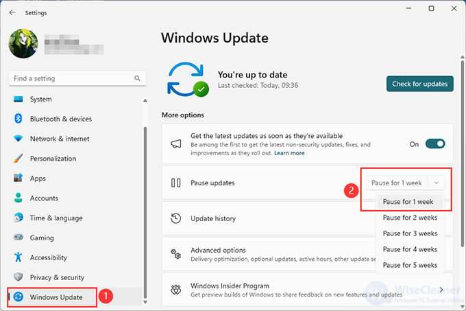 Click on Pause updates for 1 week in Windows Update page. 