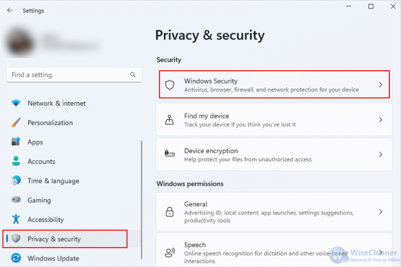 Navigate to Privacy & security > Windows Security