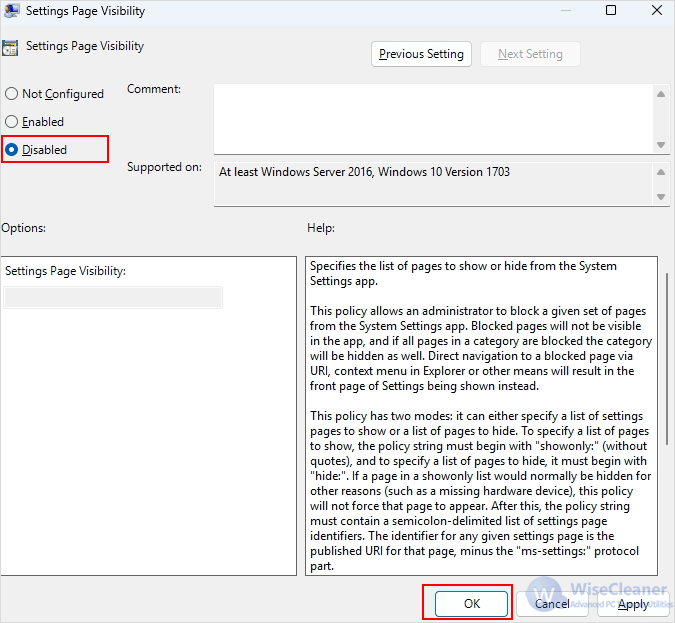 Modify the Visibility Setting