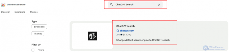 Type ChatGPT Search in the search bar