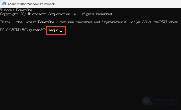 Type secpol and press Enter. This command will open the Local Security Policy directly.