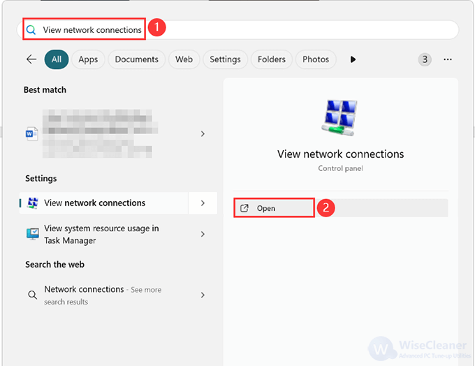 Click the View network connections option. 